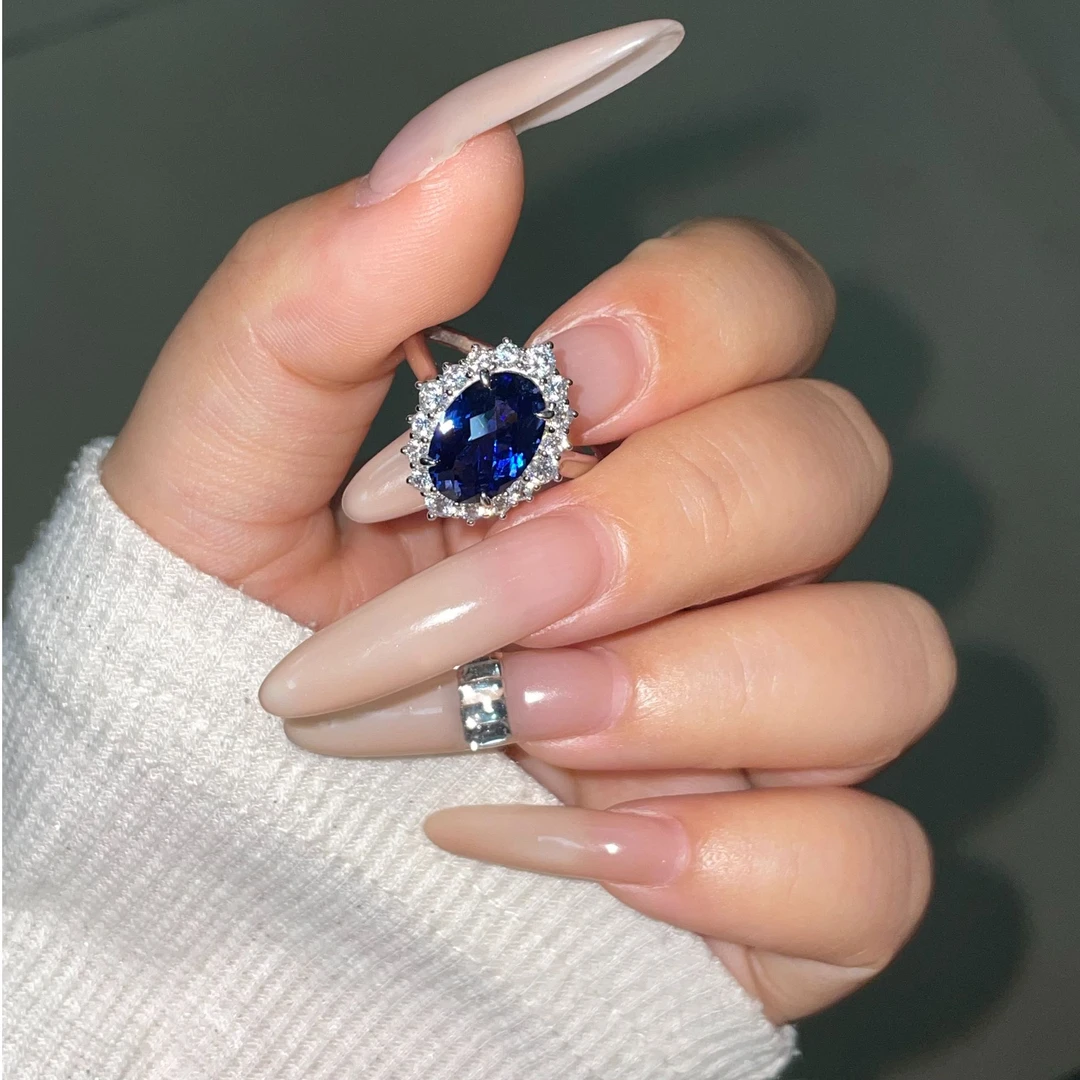 培育蓝宝石【艾尔芙精选】皇家蓝宝石戒指S925银方形裸镶时尚轻奢