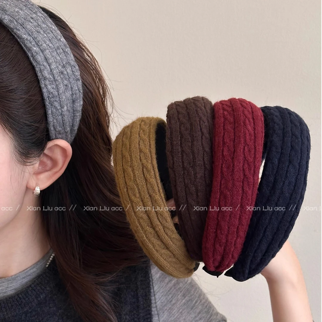 高端毛线针织宽边发箍女2025新款高颅顶头箍发卡秋冬日常外戴发饰
