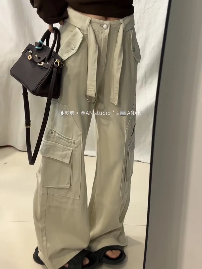 熊小姐穿搭2825春夏新款水洗牛仔工装裤