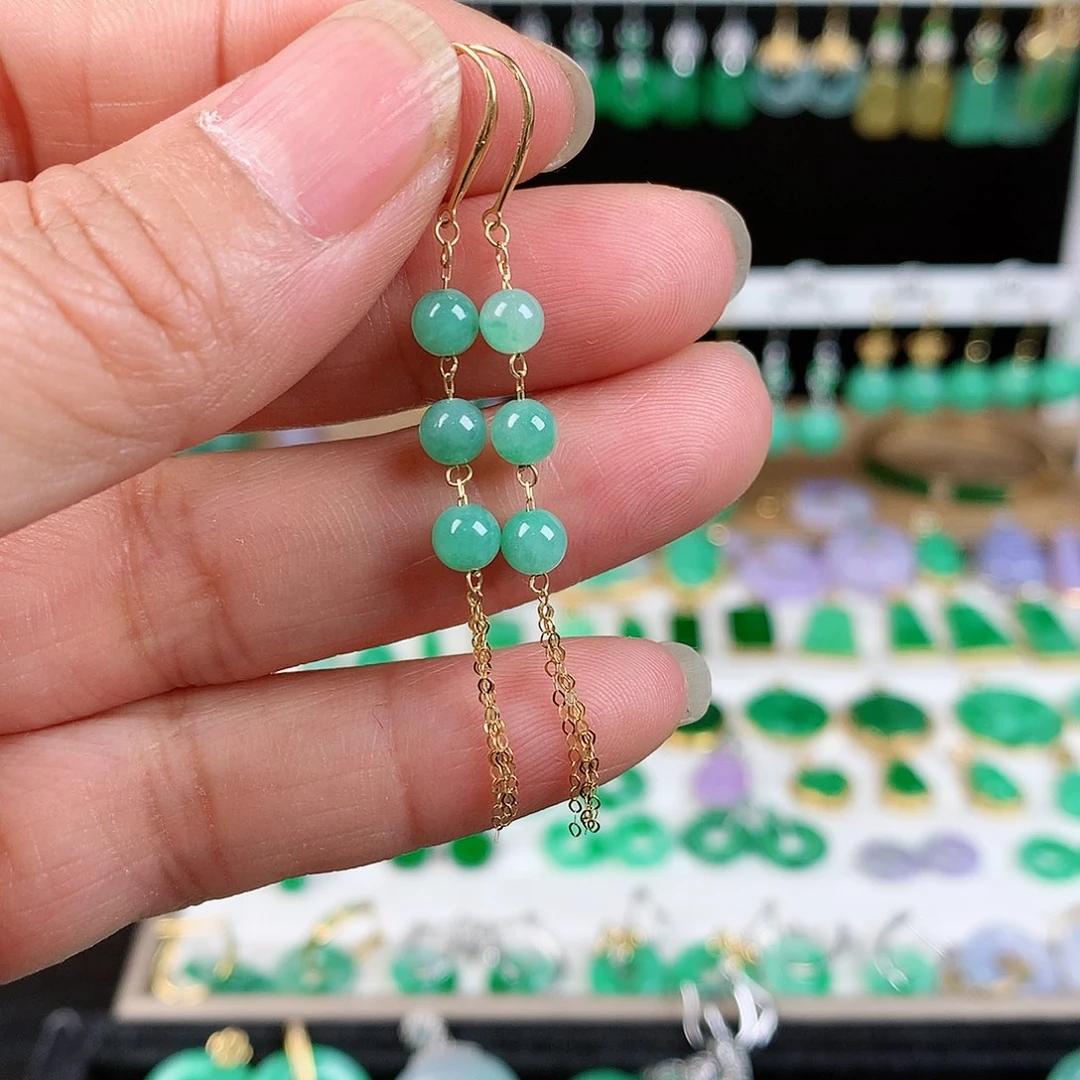 翡翠耳饰18K金镶嵌的