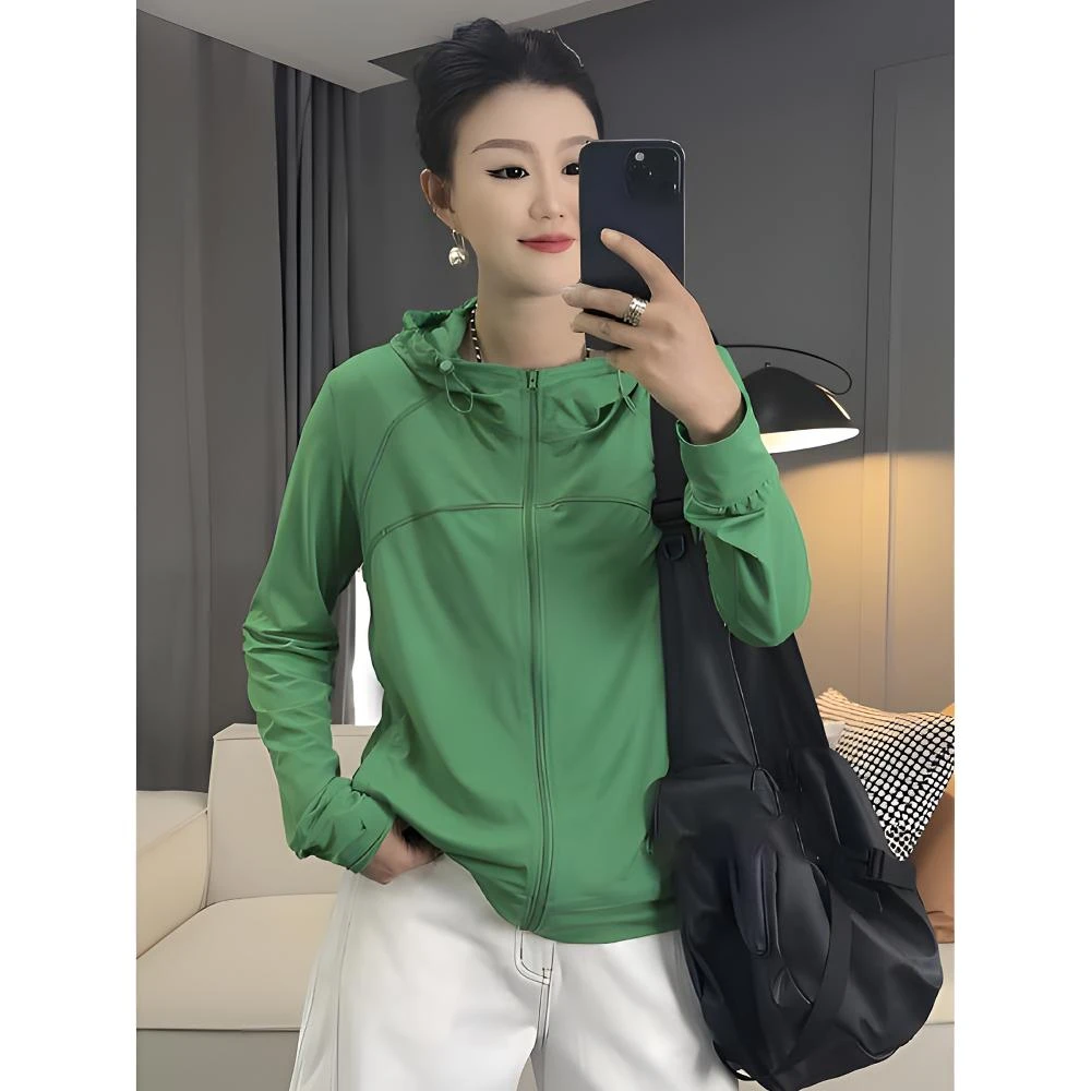 休闲时尚连帽防嗮衣女薄款新款夏季百搭运动外套宽松韩版罩衫上衣