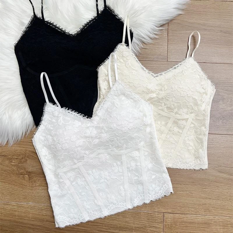 新款无痕一体式高定纯欲鱼线骨蕾丝无痕吊带背心女修身聚拢上衣女