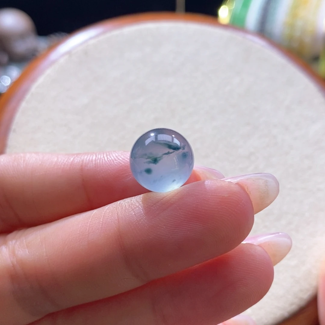 翡翠未镶嵌颈饰翡翠高冰飘蓝花珠卡12+