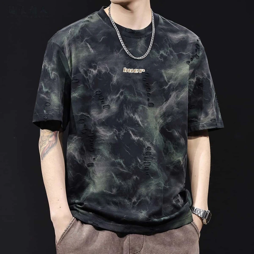 LEIGHZ/雷茨潮牌短袖t恤男夏季2025新款宽松大码衣服美式提花男装