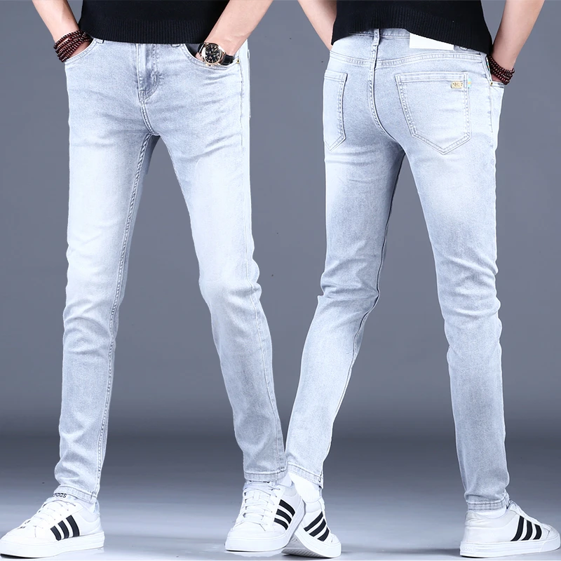 莱赛尔高档男士牛仔裤男款夏季薄款修身小脚高端直筒裤子男裤296