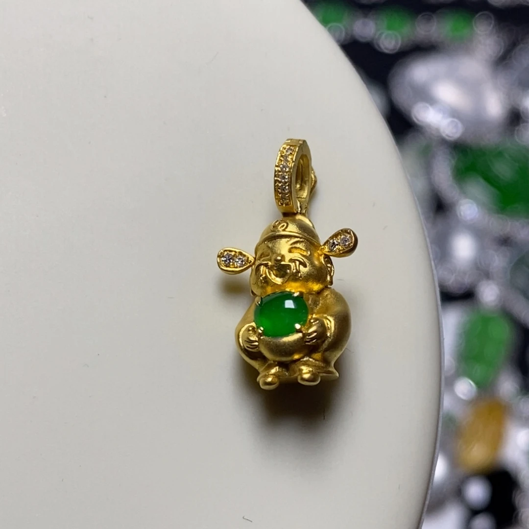 翡翠18K金镶嵌吊坠(不含链)财神