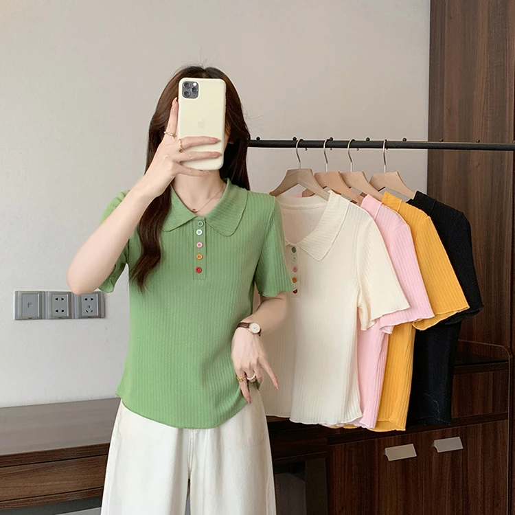 简约大码mm减龄彩色polo短袖T恤2025夏装新款胖加宽加大女装35139