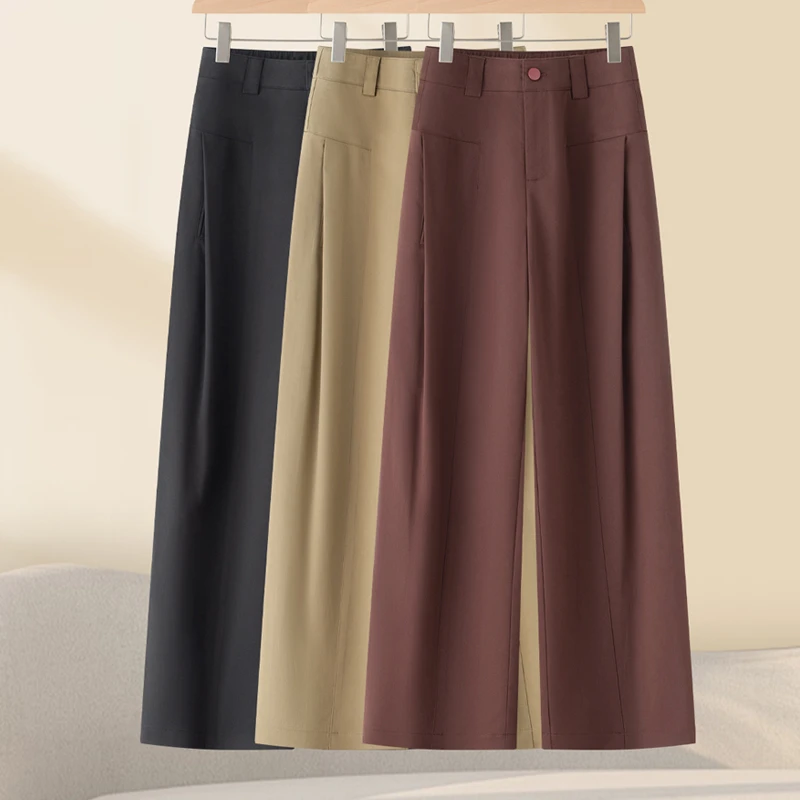 安可拉红天丝棉阔腿裤女春秋新款高级感西装裤爆款垂感拖地直筒裤