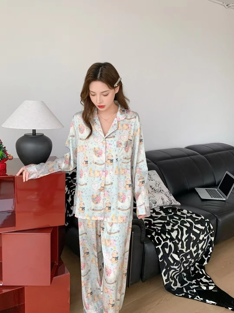 2025早春薄款睡衣【奶油小熊】家居服冰丝家居服可外穿睡衣女长袖