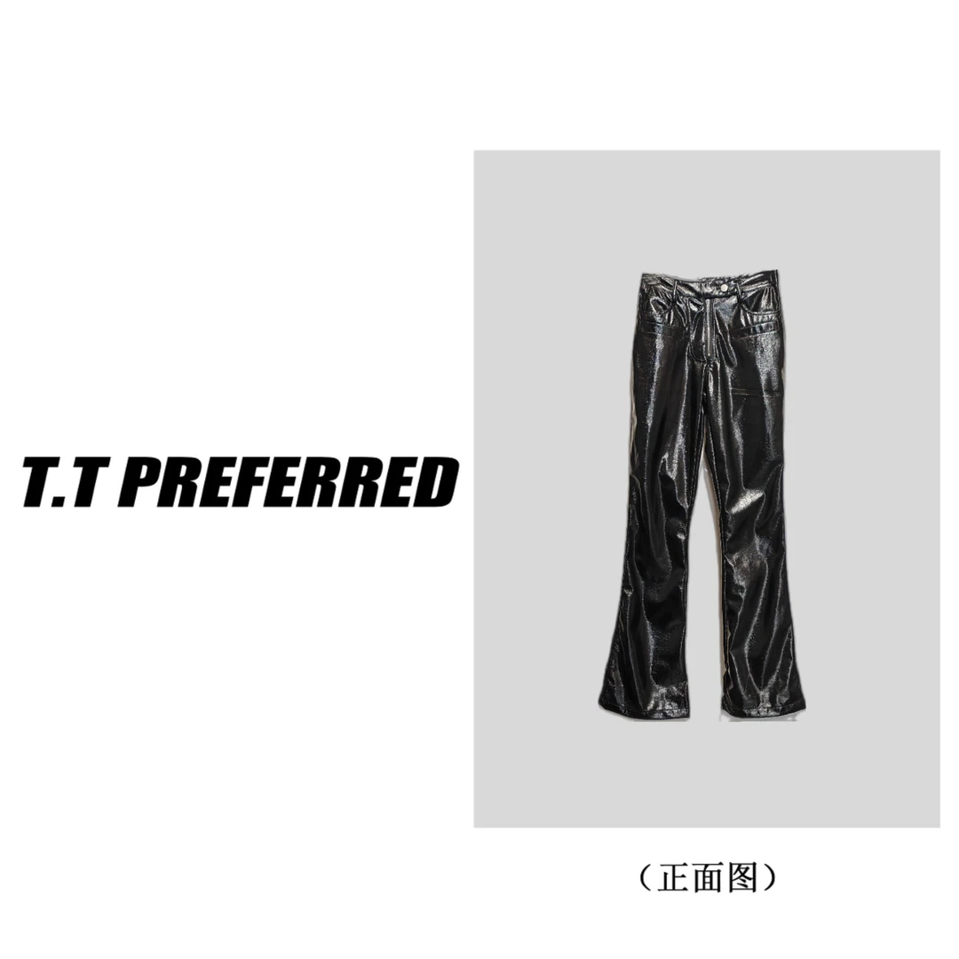 【T.T】2025春季新款时尚高腰喇叭皮裤K-002