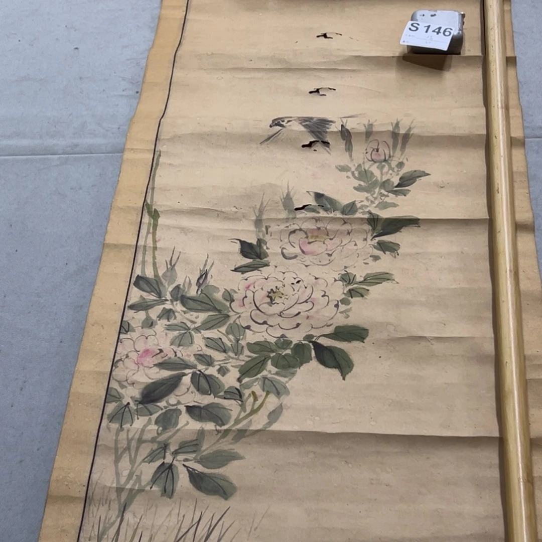 国画戏*手绘临摹花鸟挂轴