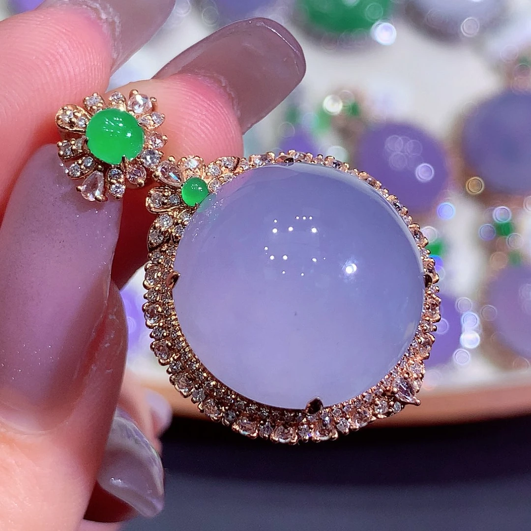 翡翠18K金镶嵌吊坠(不含链)