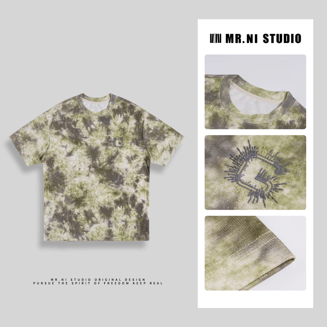 MR.NI/倪先生「妙手生花」定织轻量感缤纷扎染刺绣磨损凉感短袖T恤