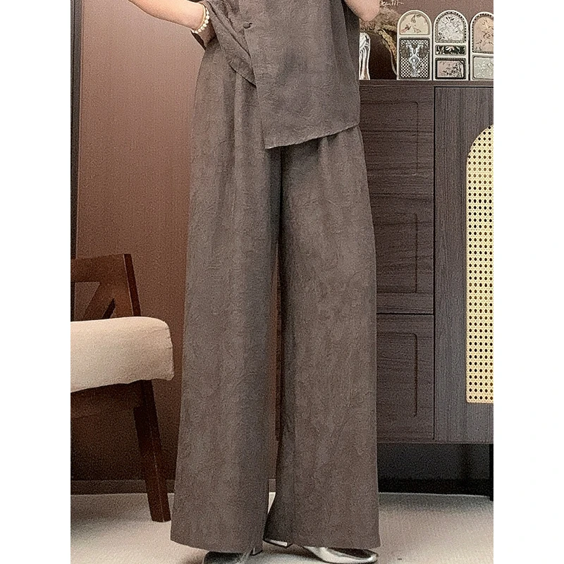 相菲精品—【裤子】夏季重工提花显瘦时尚休闲百搭设计师宽松直筒裤