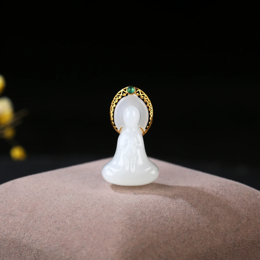 【麦子家族】天然和田玉无相佛吊坠18K金多样性发1 EDZK007