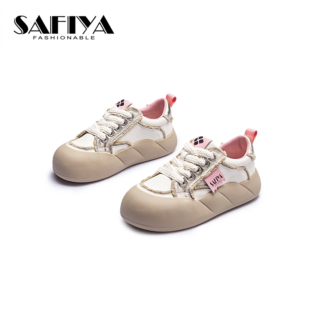 索菲娅Safiya2024年拼色圆头厚底运动百搭休闲板鞋女鞋SF33112A11