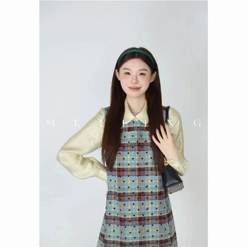 美静金棕榈色休闲衬衫秋季时尚秋冬连衣裙印花气质上衣XMZH4674