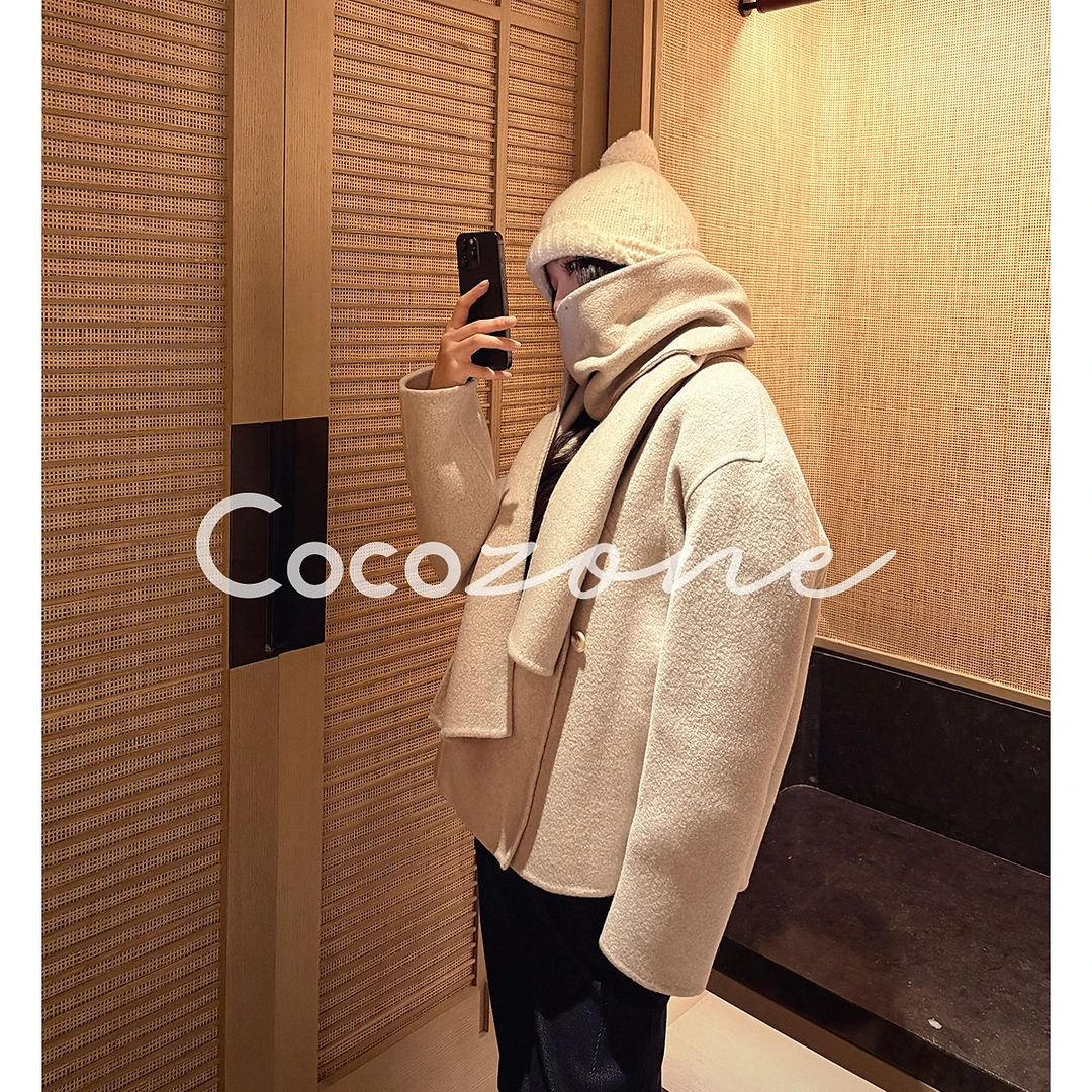 COCO ZONE 刘 一一 “赴约大衣”山羊绒绵羊毛围巾外套 CD2A2715