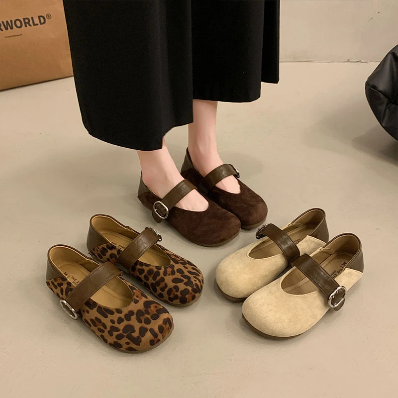 2025新款秋法式复古宫廷风女款豹纹芭蕾风时尚厚底休平底圆头单鞋