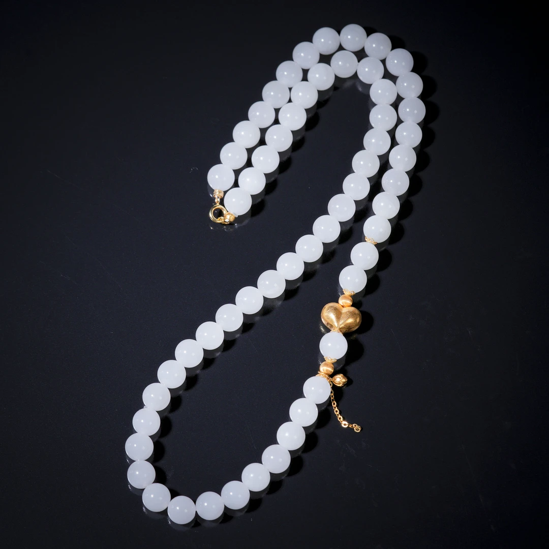 【诗蓉】逍遥乐·典藏级和田玉脂白料18K金美人链AD2627珠径约8mm