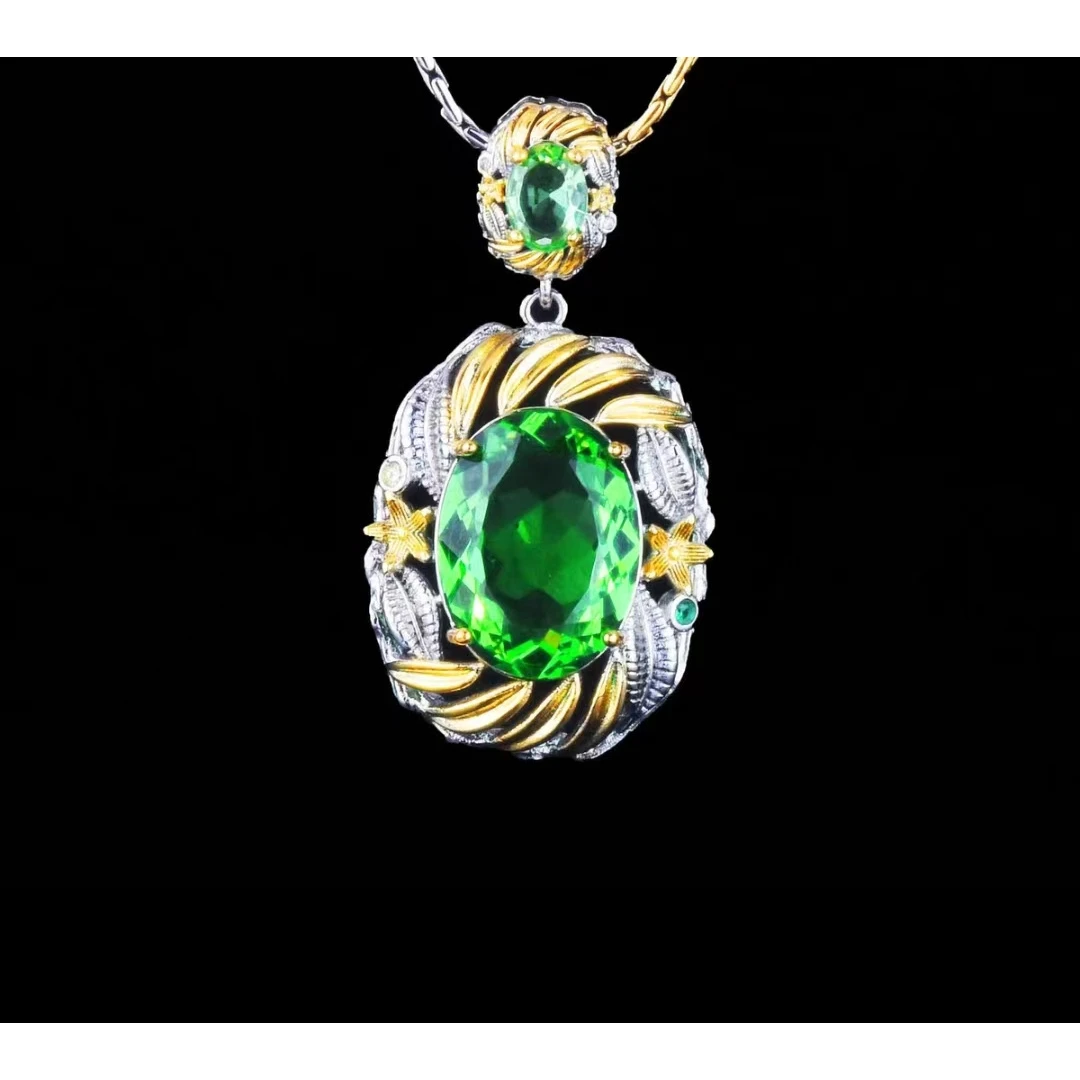 铜合金合成锆石项链 铜合金 合成立方氧化锆 绿色项链7171-2