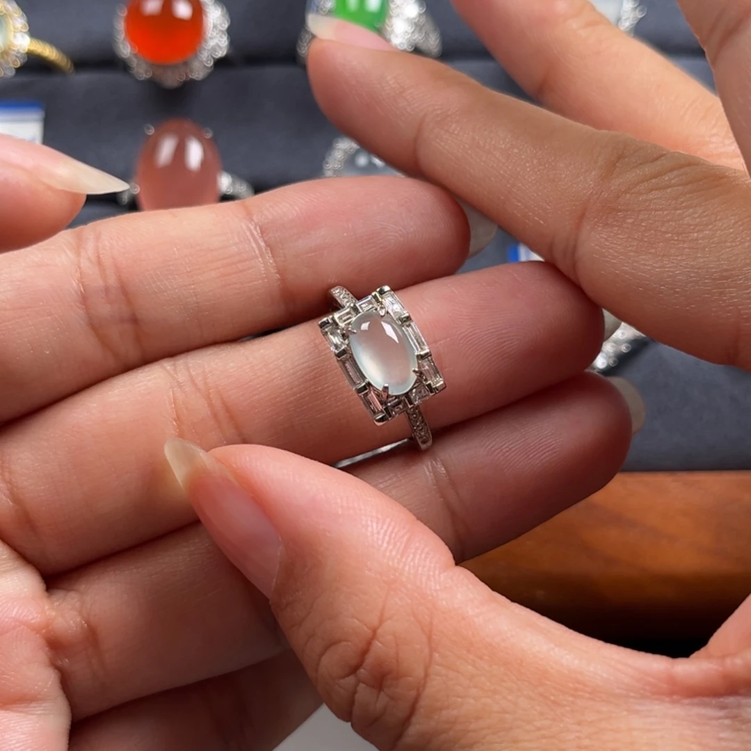 翡翠银S925镶嵌戒指缅甸天然翡翠Ａ货