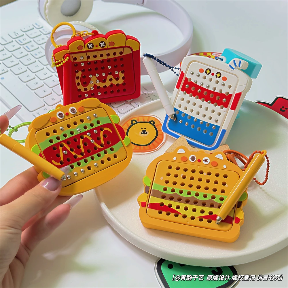 美食汉堡薯条趣味磁吸画板钥匙扣解压小玩具情侣闺蜜包包挂件饰品