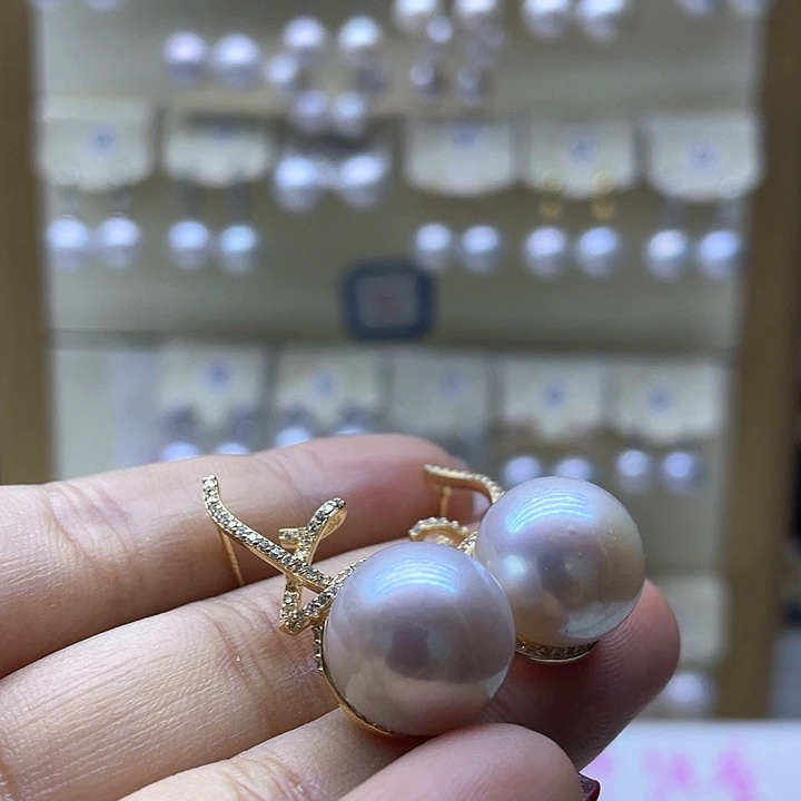 淡水珍珠耳饰银S925镶嵌