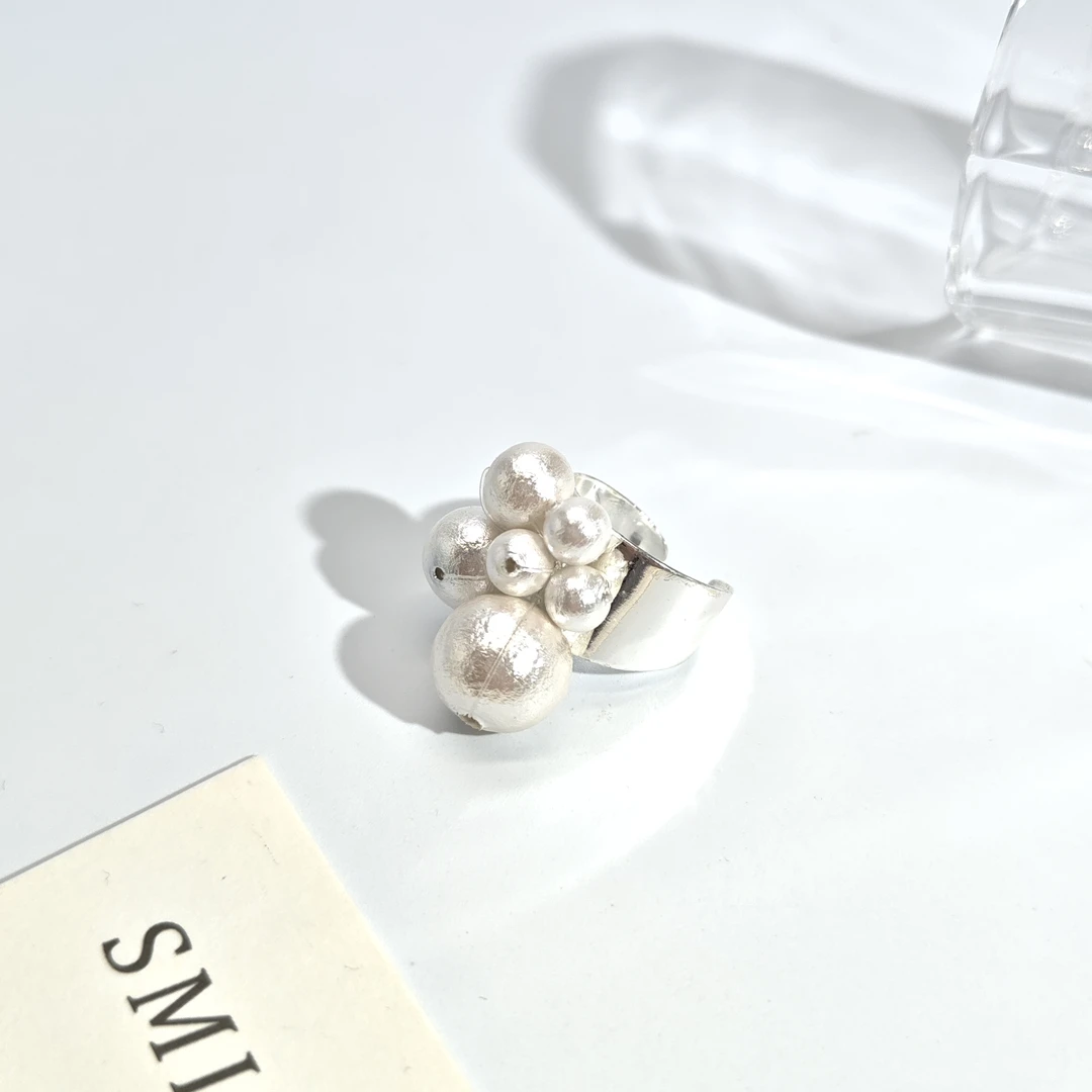 铜合金戒指 06282高级优雅气质大小白珠珠个性戒指