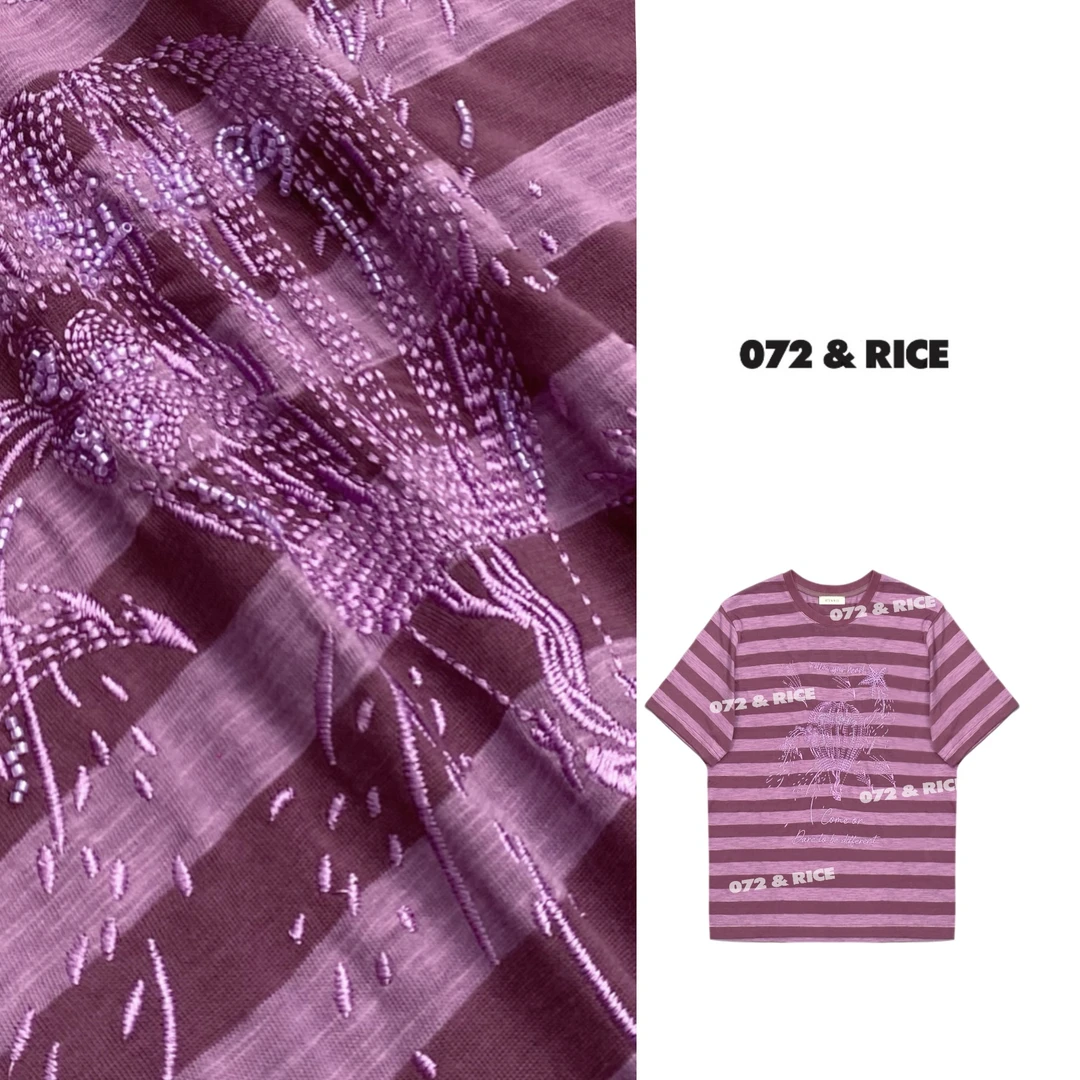 072 & RICE【热气球】春夏休闲圆领条纹短袖T恤 24NB174Z*