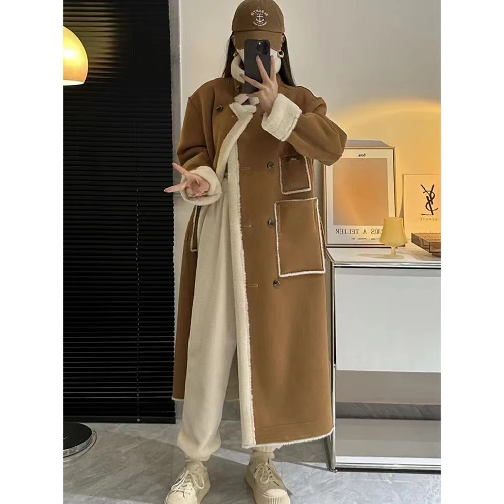 双面穿毛一体加厚机车服长款环保外套大衣女冬高级感时尚休睡衣