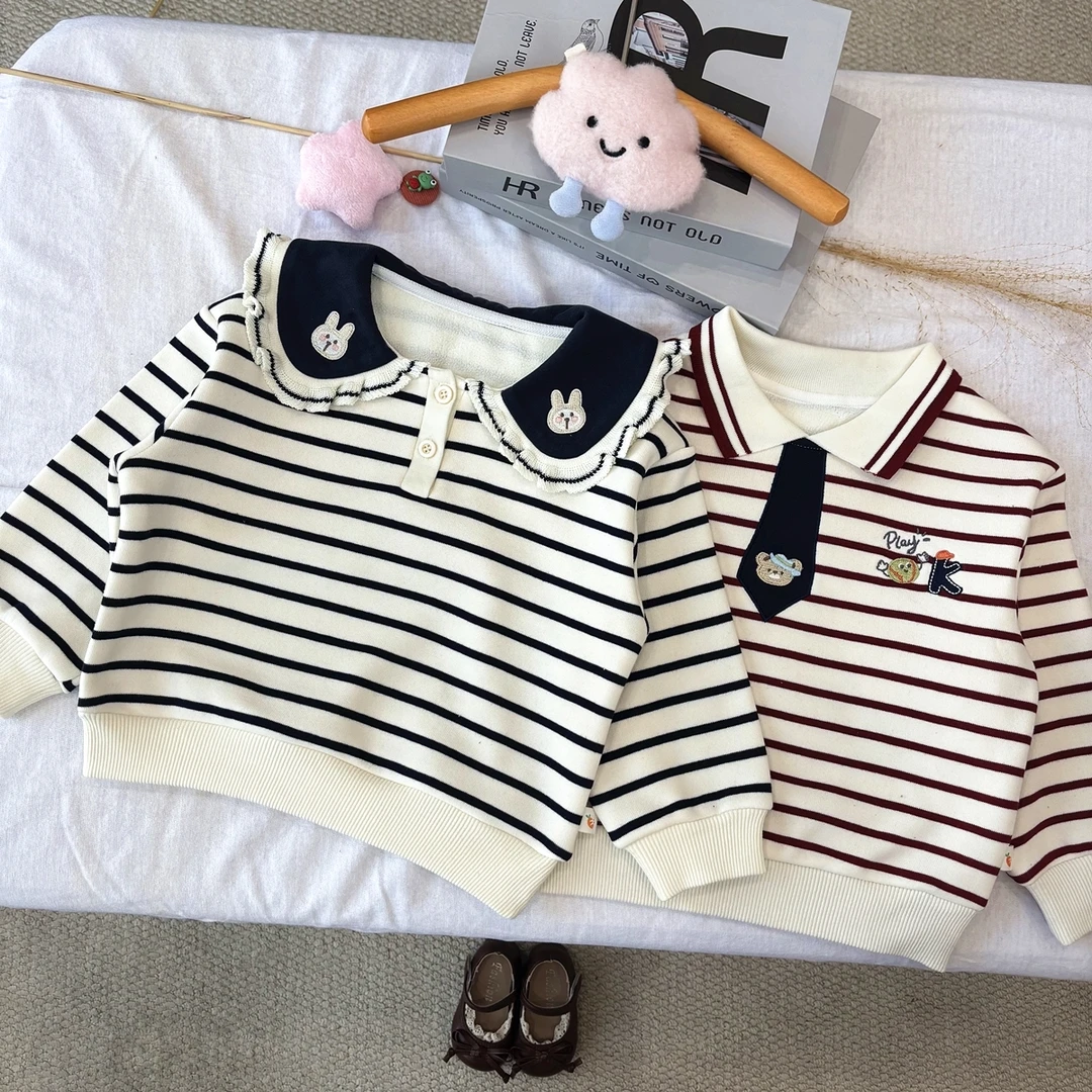 2025冬季新款洋气女童加绒卫衣一体绒百搭时尚娃娃领套头拉链卫衣