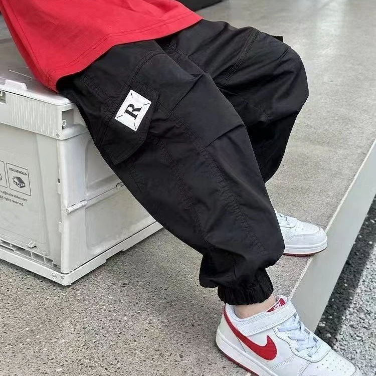 男童裤子薄款工装裤2025新款儿童休闲裤透气运动裤夏款男孩防蚊裤