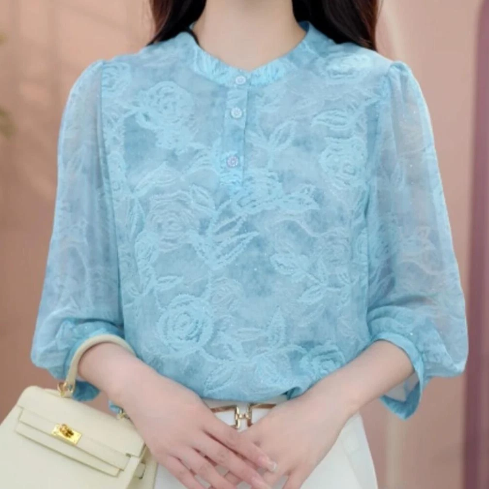 【店铺热销】七分袖2026夏季新款薄款冰爽衬衫大码宽松显瘦防晒小衫