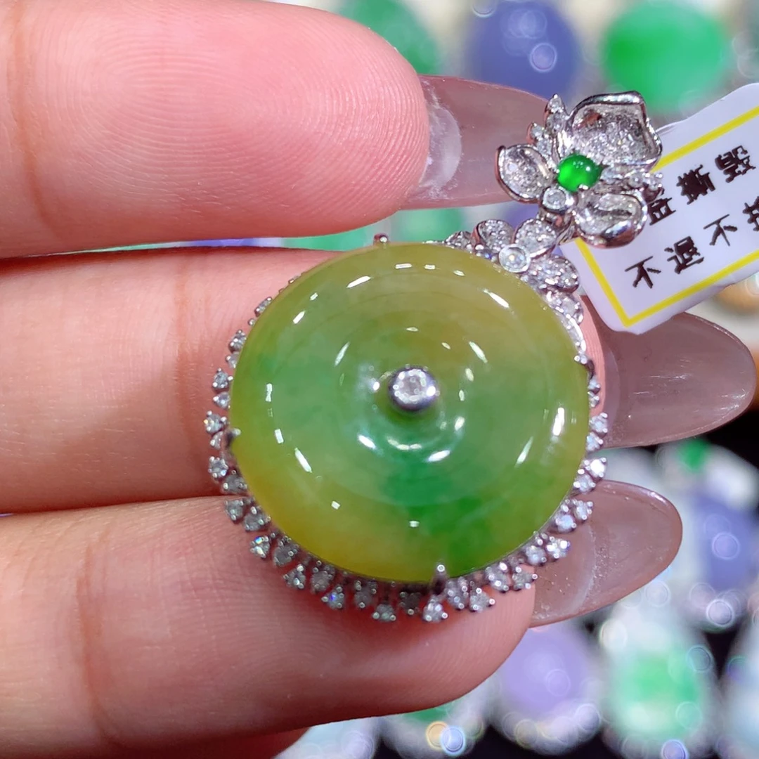 翡翠18K金镶嵌吊坠(不含链)