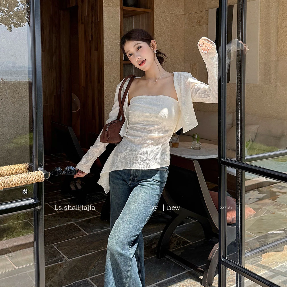 极简时尚通勤#小衫广州LS十三行女装22718港风2025早秋新品套装