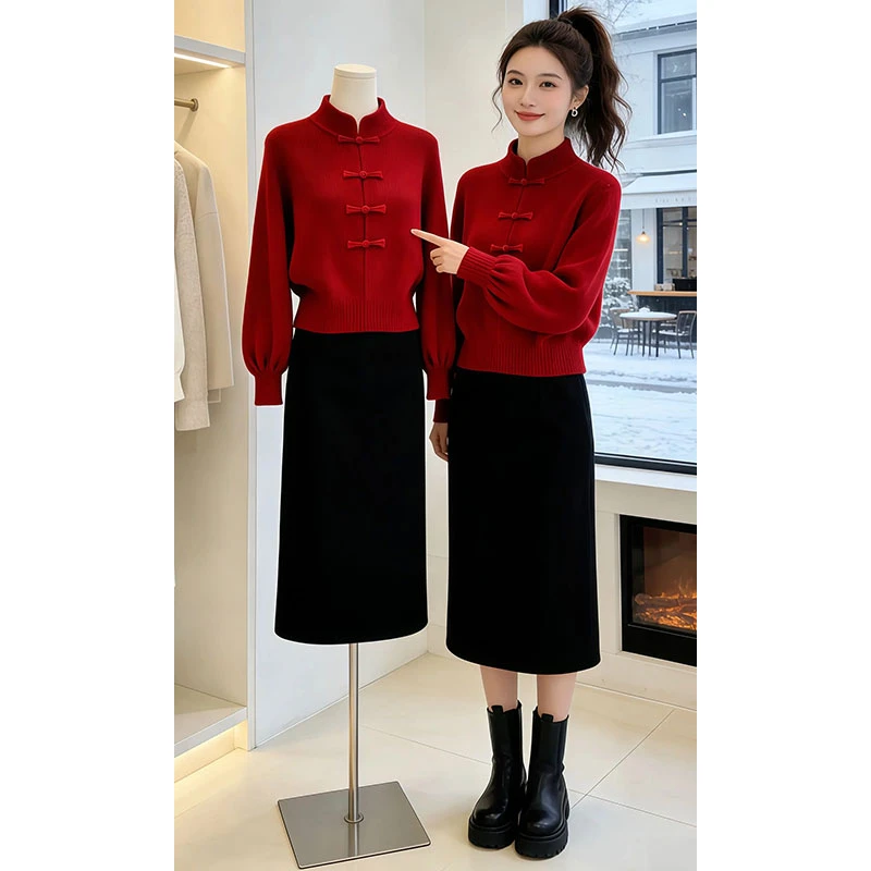 兹伊翰【新年战袍】高级感气质千金风盘扣针织衫女2026秋冬新款毛衣