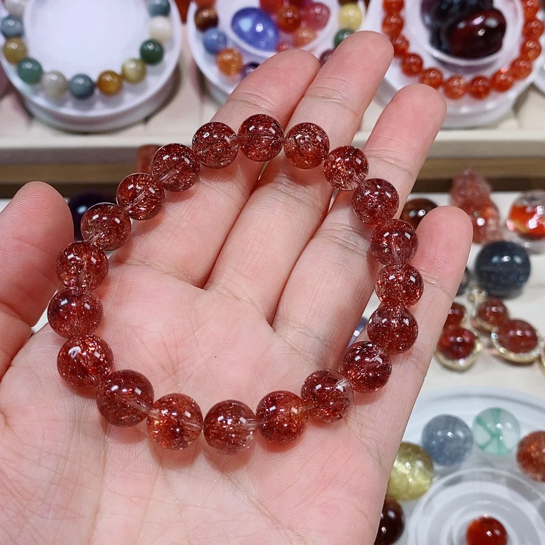 心***心水晶珠宝半成品未镶嵌金草莓晶手链