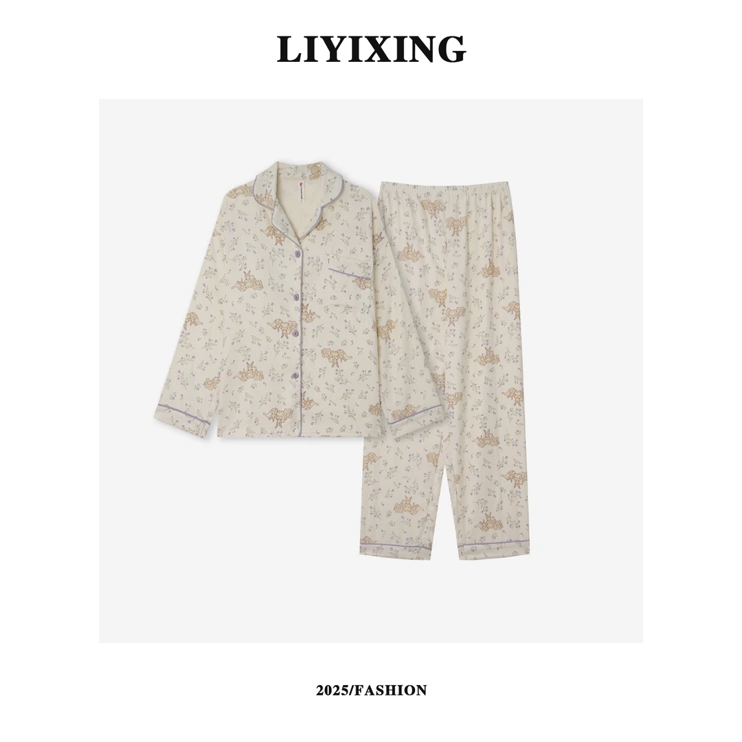 【李易行】甜美风休闲动漫卡通可爱田园女睡衣居家服套装6712-2