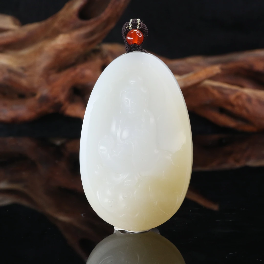 23和田玉且末糖白观音牌（谭兆威作）/400276北京中保拍卖