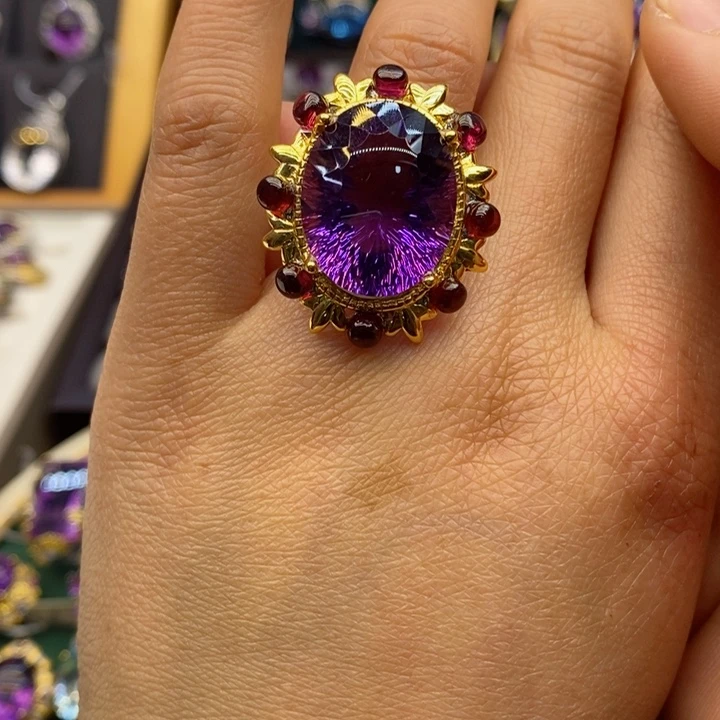 水晶戒指银S925镶嵌天然水晶戒指