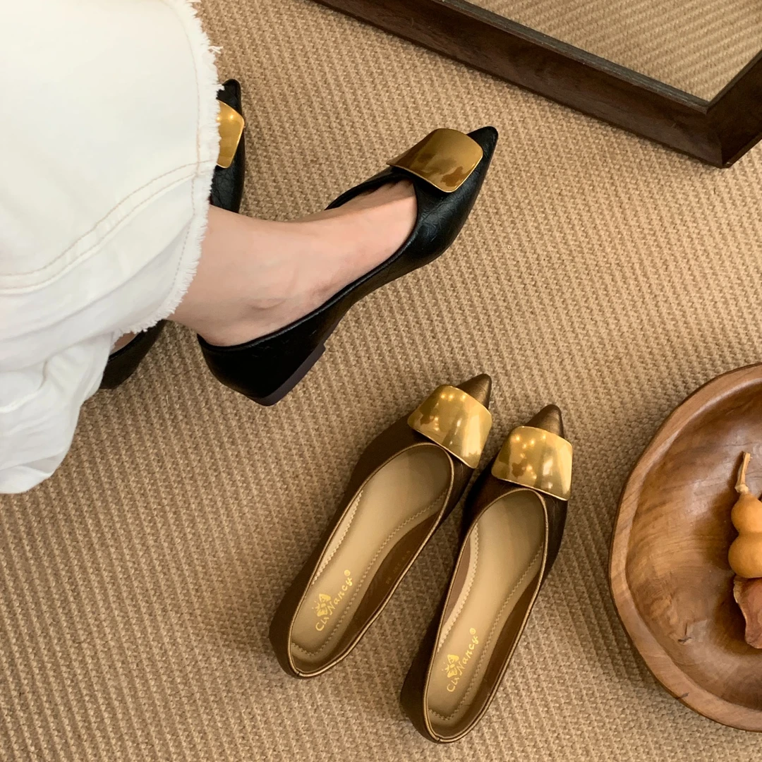 YGLN-619-237单鞋女夏2025新款浅口尖头平底绒面气质复古工作瓢鞋