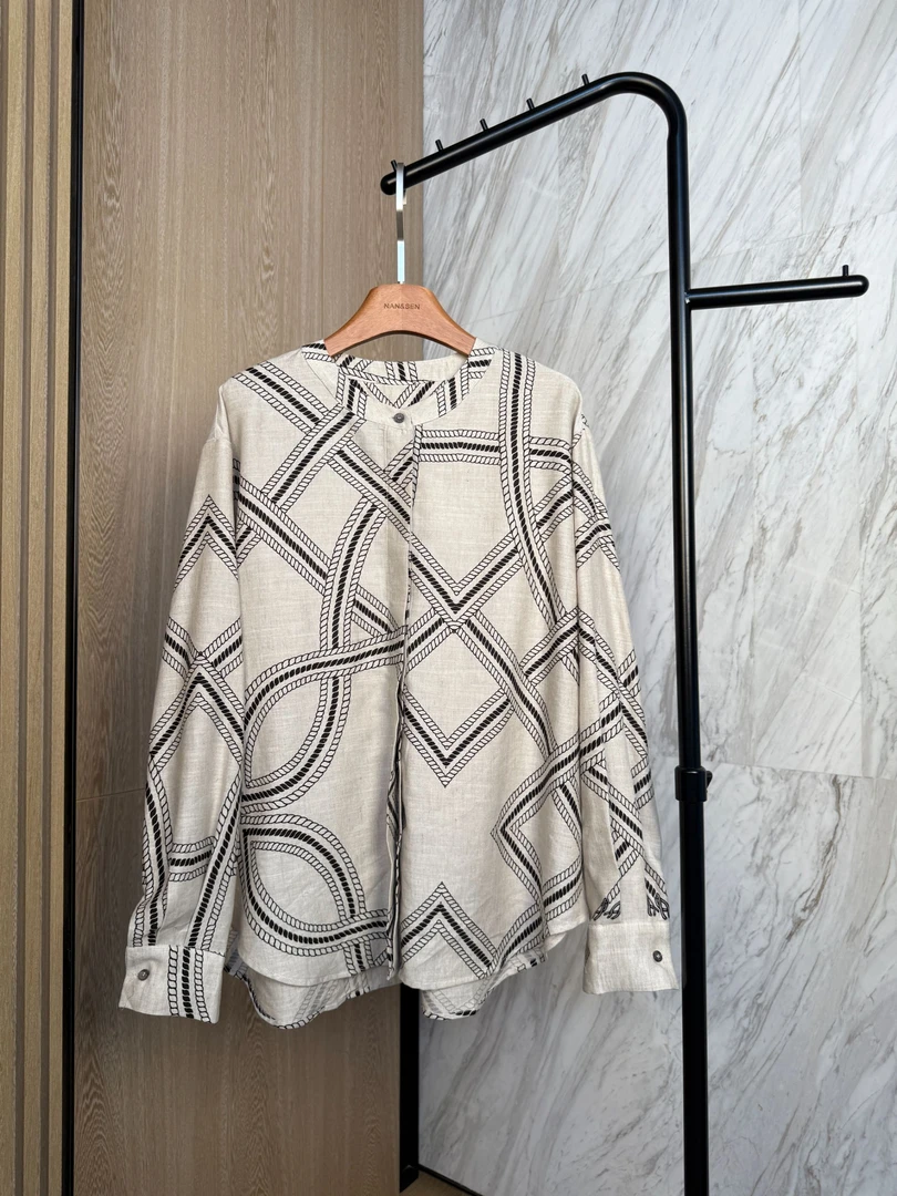 NAN&SEN  老钱必入！ 2025小马图腾100%亚麻慵懒度假风宽松衬衫