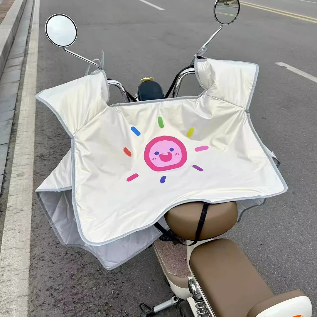 电动车挡风被防晒挡雨白色太阳花四季通用摩托车电瓶车夏季防水罩