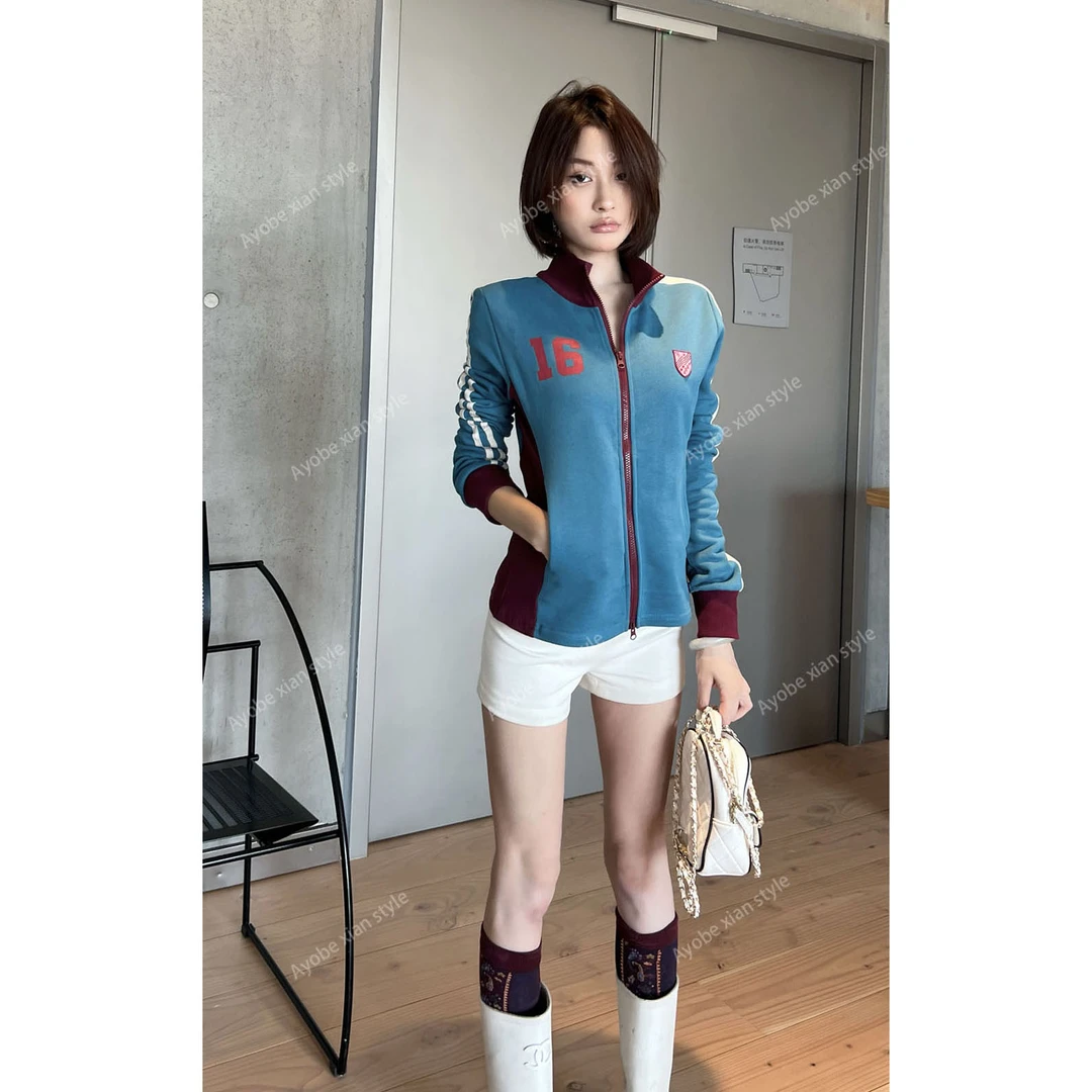 【AYOBE】小贤  早秋运动复古港风撞色显瘦休闲立领外套