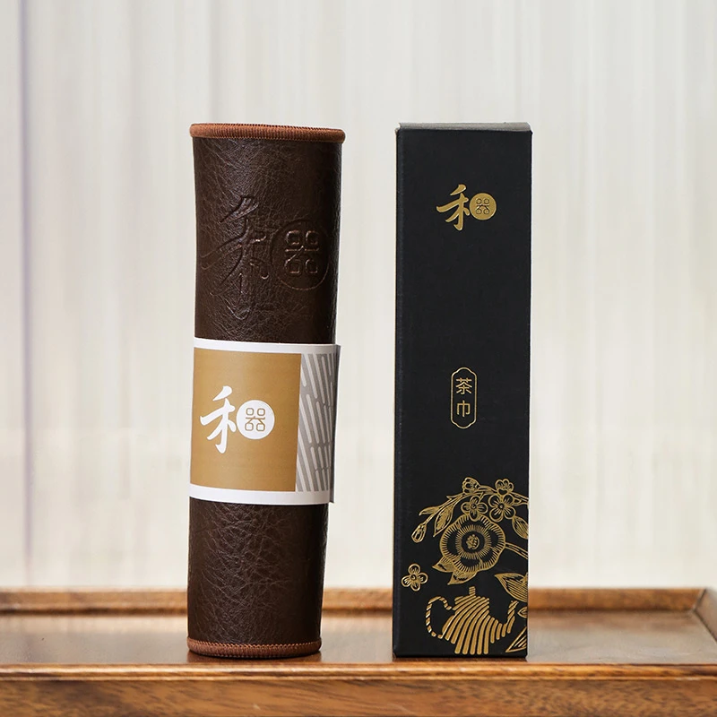 禾器牛皮茶巾 新款定制款加厚皮面高档 棉质吸水性强大复古中式