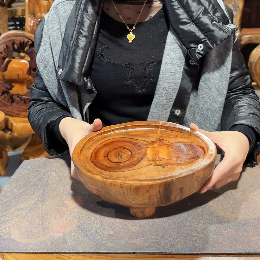 香樟木三足干泡盘23-16-9