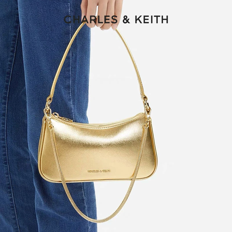 CHARLES & KEITH【圣诞系列】金色单肩腋下小方包麻将包80151362-A