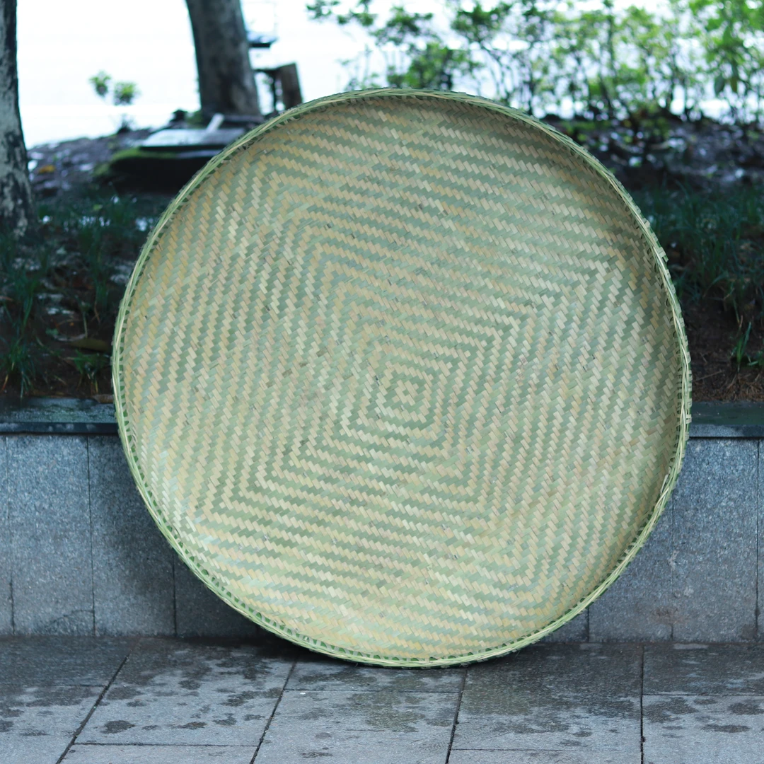 直径100cm大尺寸手工竹编圆形靑篾锁边晾晒神器农家用老式簸箕