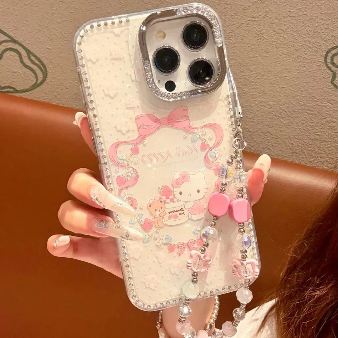 【自带相机保护按键】ins韩系粉蝴蝶结KT猫适用苹果15pro防摔手机壳